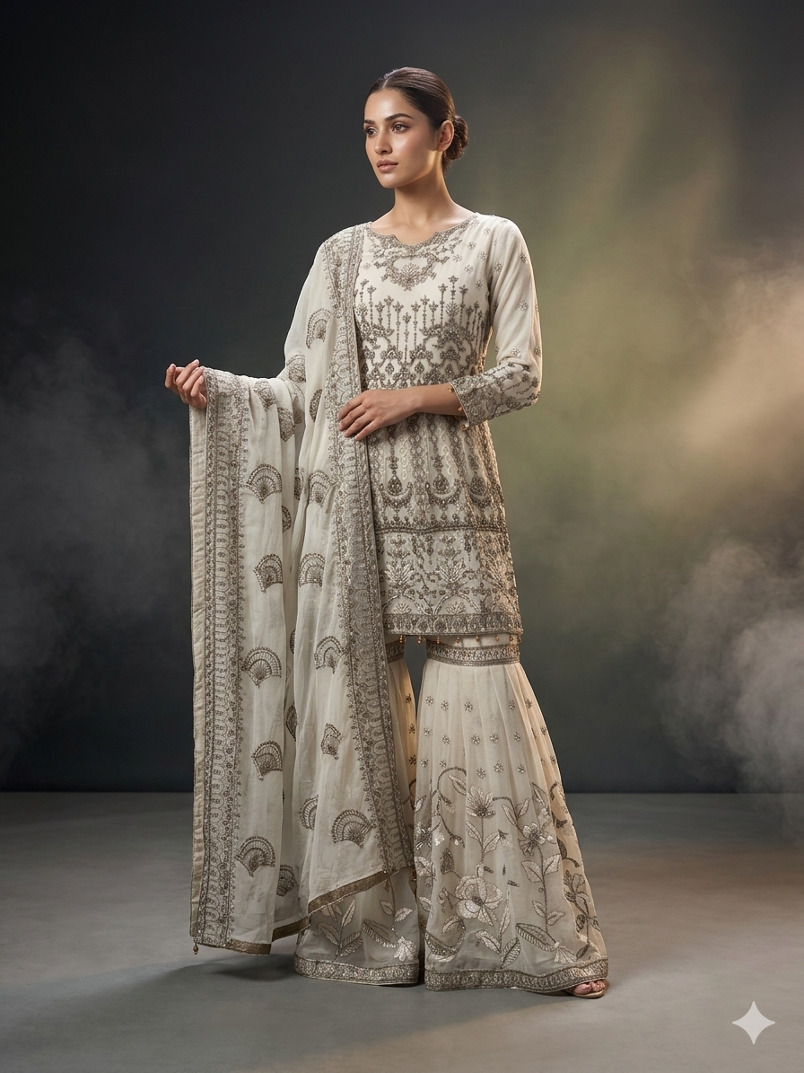 White chiffon 3 piece