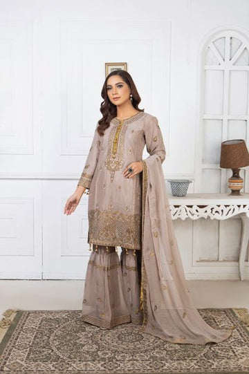 Brown Pure Crinkle Chiffon Gharara Set 0404