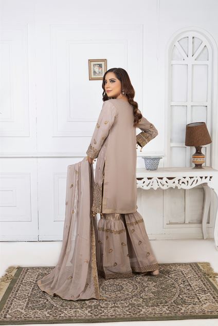 Brown Pure Crinkle Chiffon Gharara Set 0404