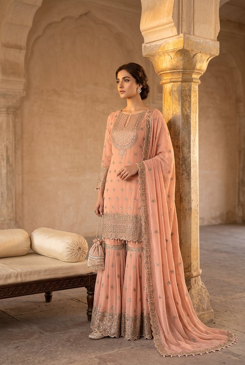 Pink sharara 3 pc