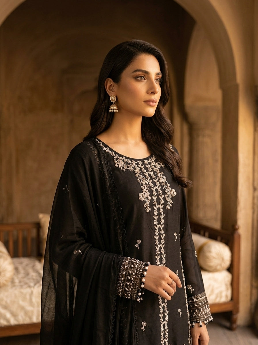 Black Linen 3pc dress