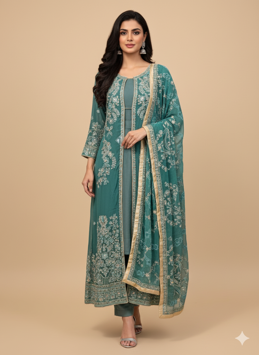 Long teal color dress