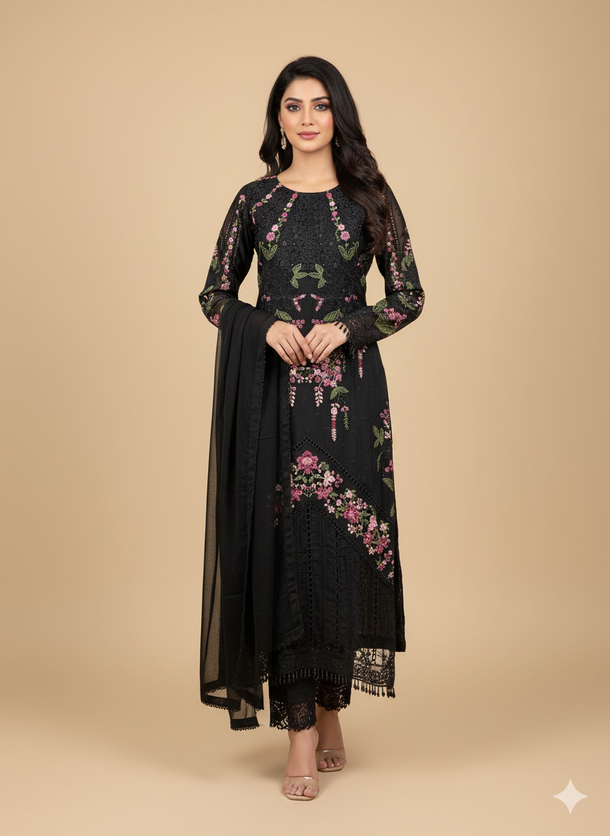 Black embroidery dress