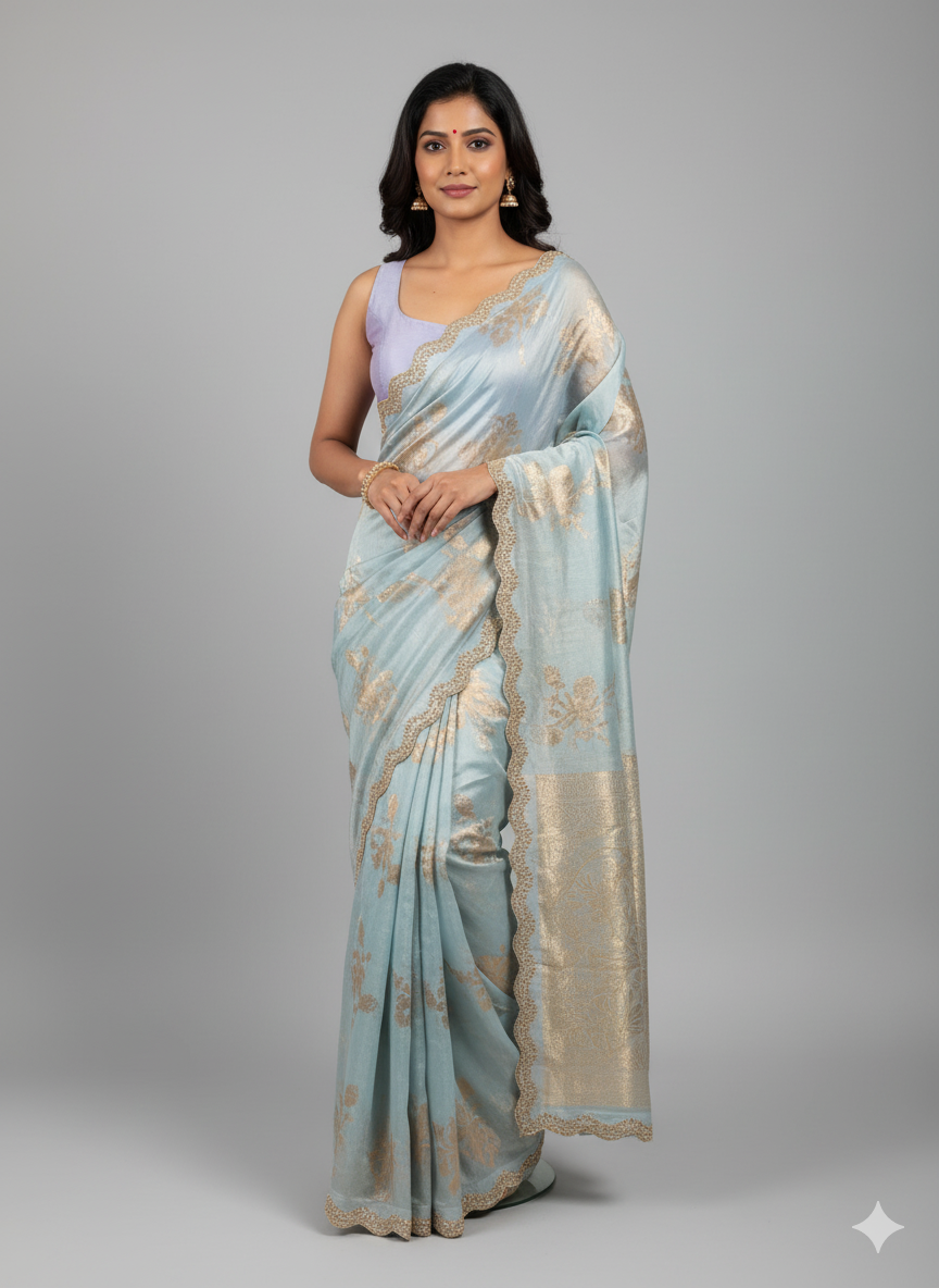 Sky blue sari