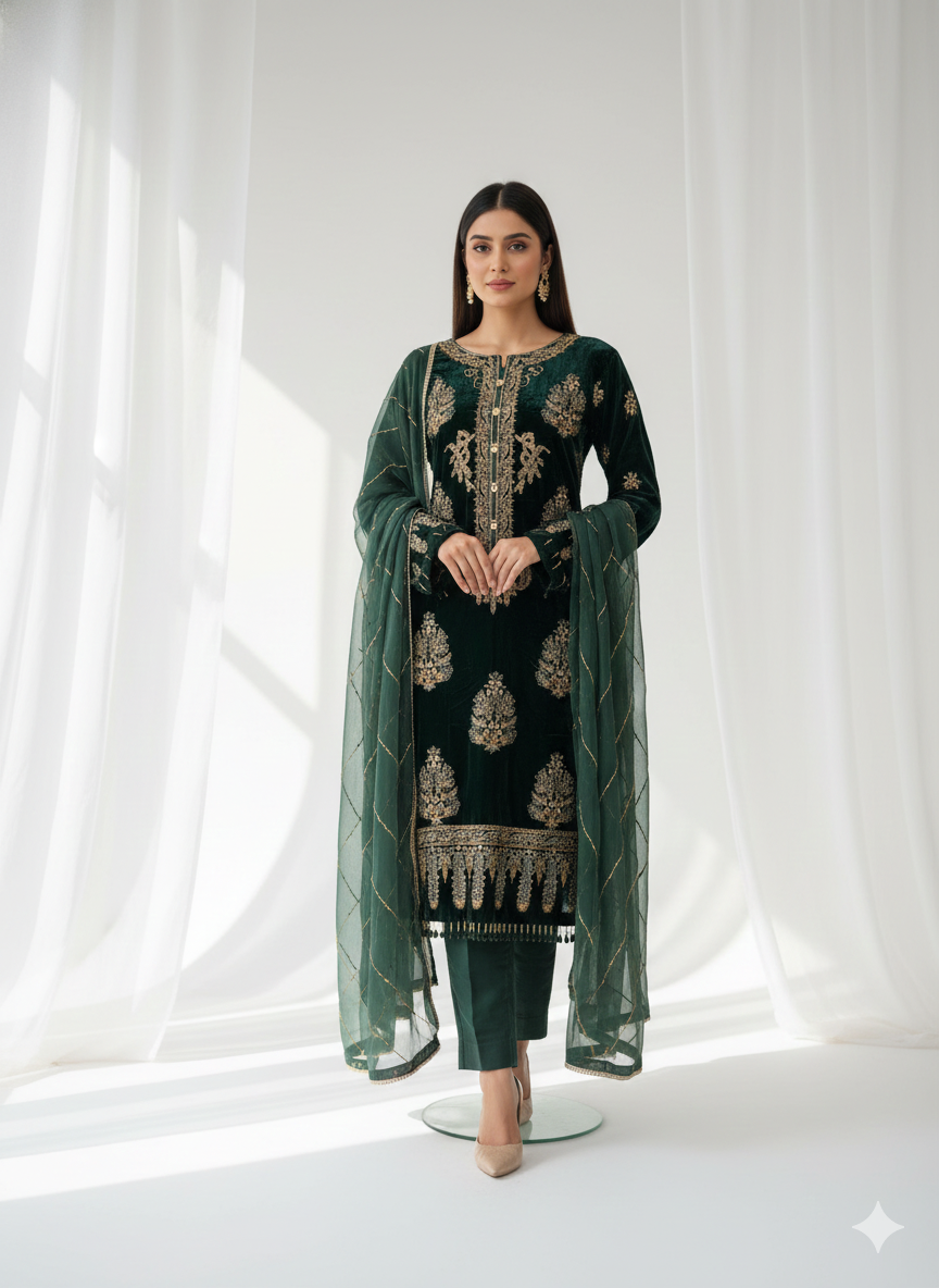 Green velvet 3 piece FW02