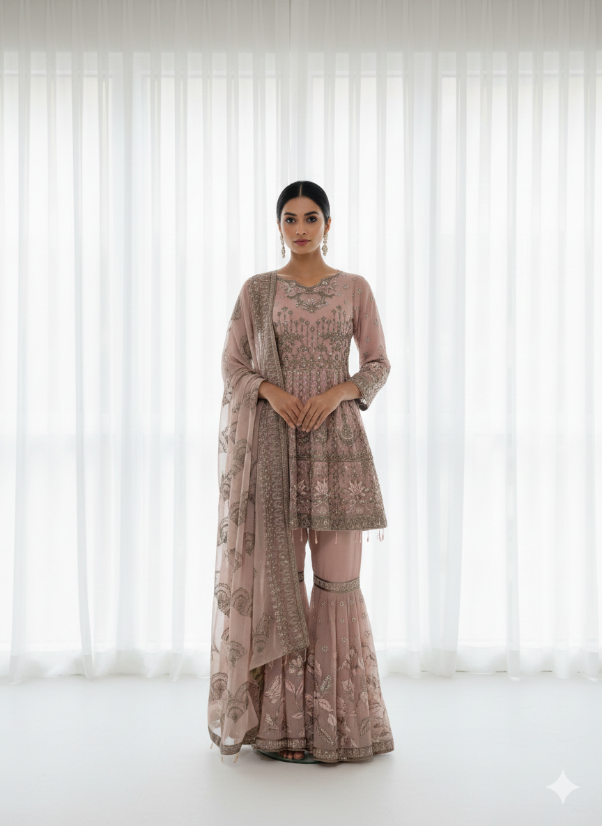Mog pink Gharara 3 Piece