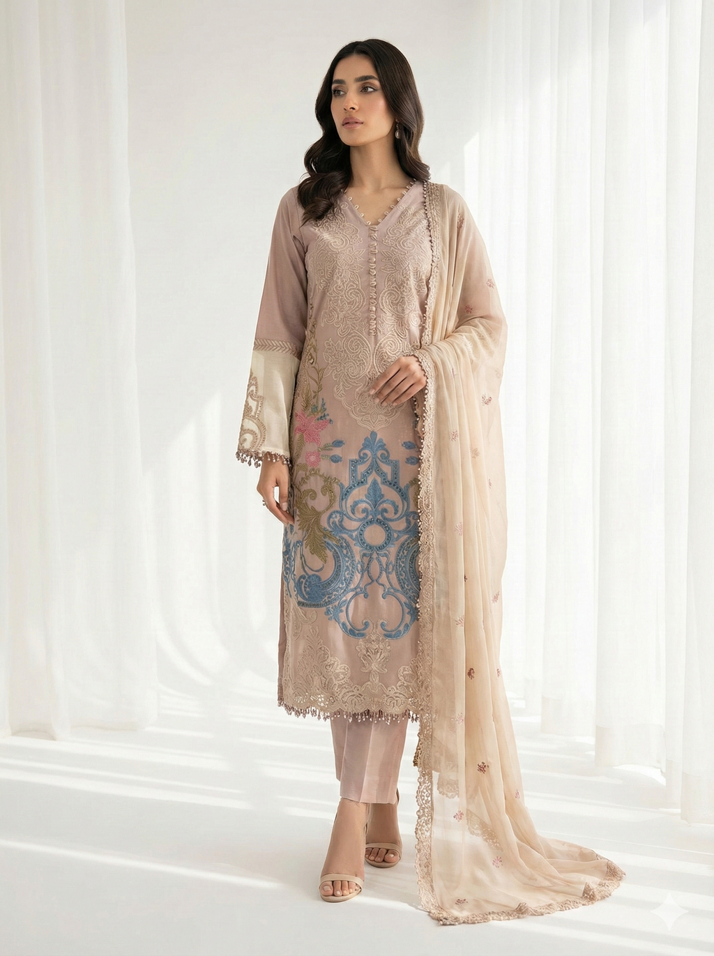Mog colour embroidered 3 piece suit
