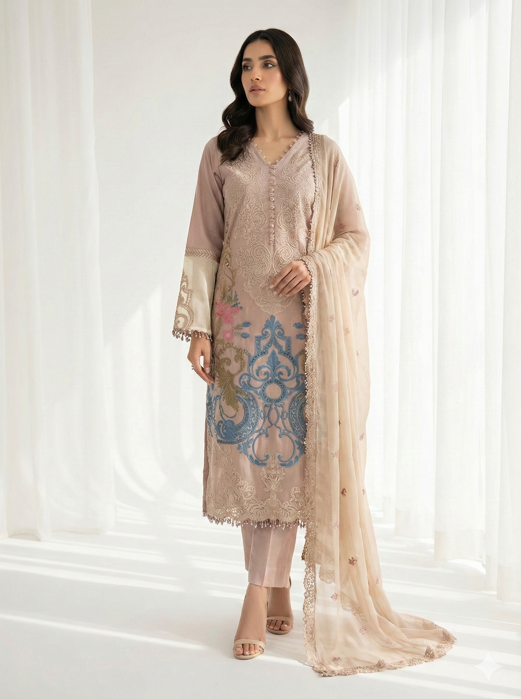 Mog colour embroidered 3 piece suit
