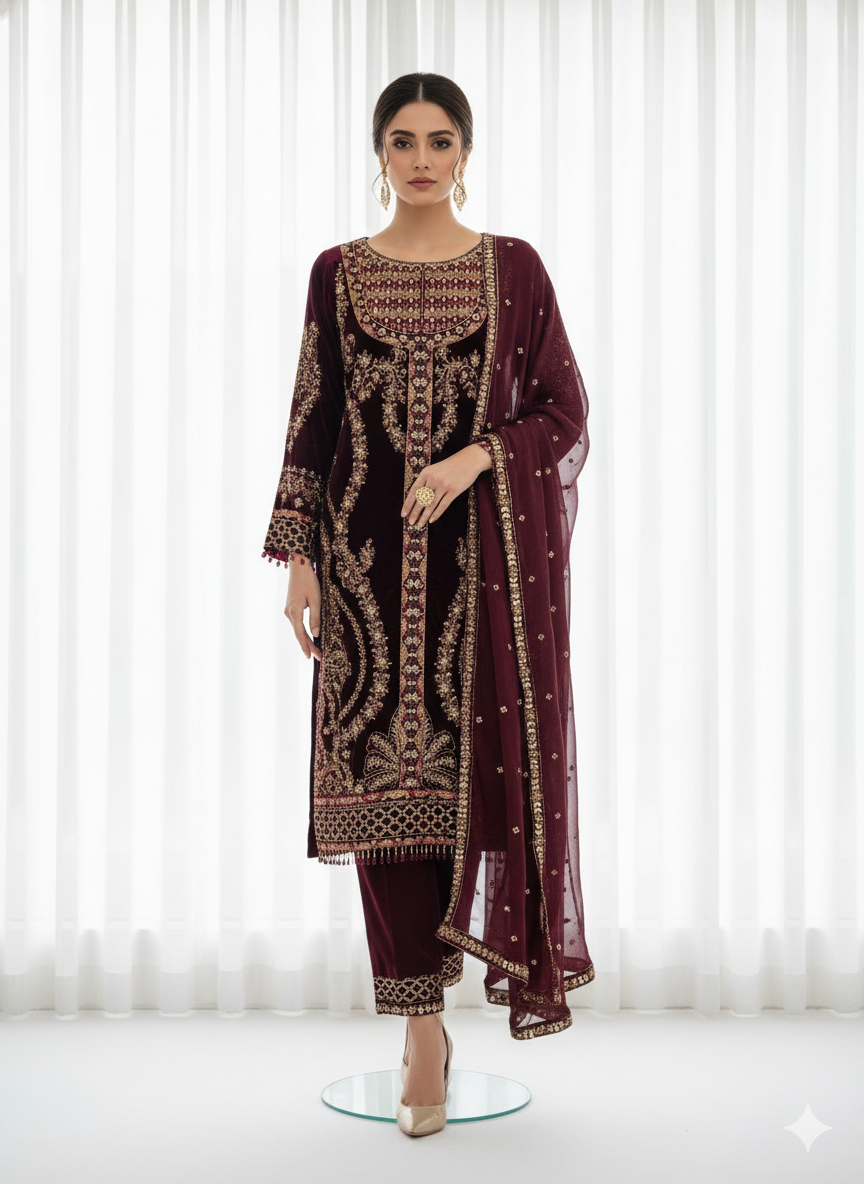 Maroon velvet 3 piece