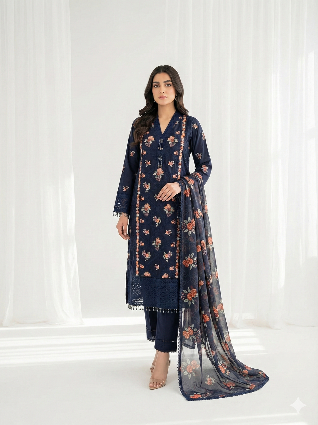 Black embroidered 3 piece suit