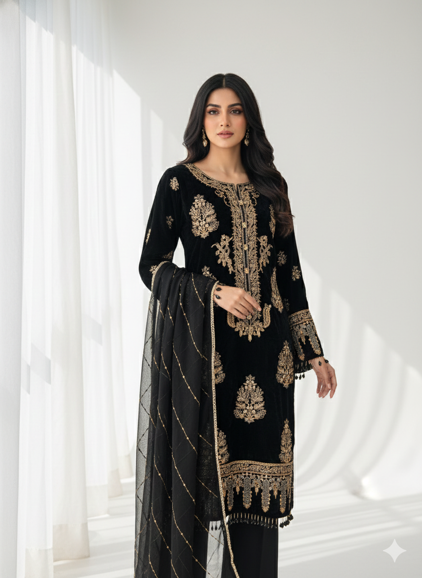 Black velvet 3 piece formal wear