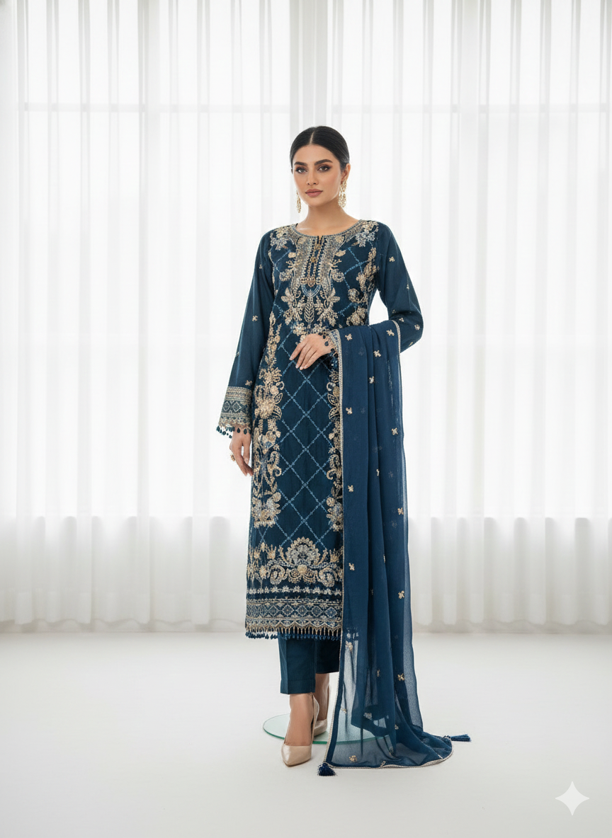 Teal colour 3 piece suit