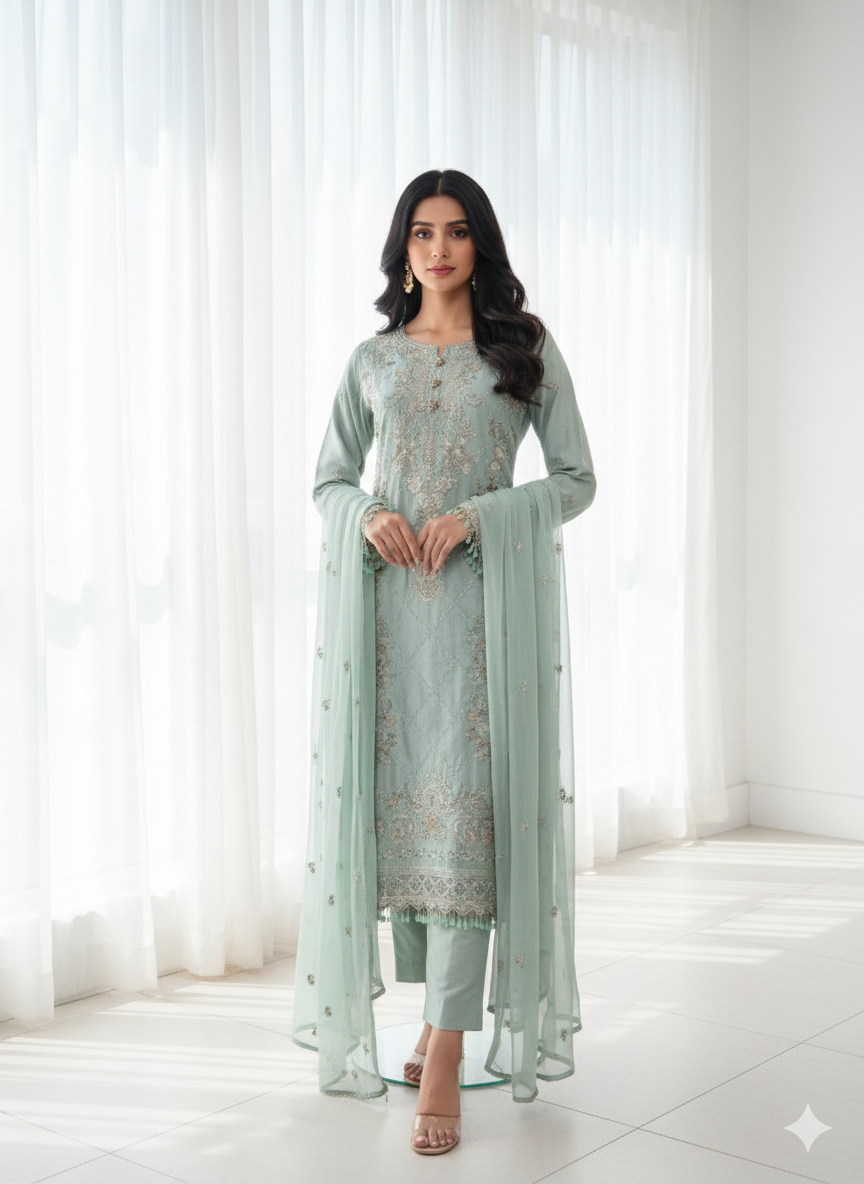 3 piece embroidered dress