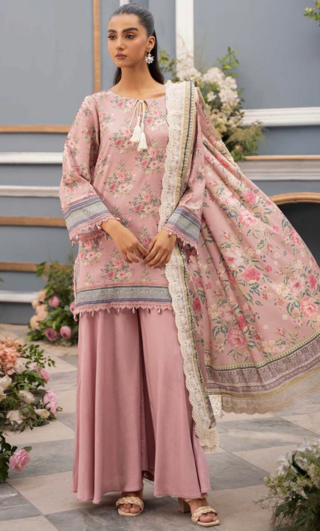 Pink 3 piece stitched winter collection