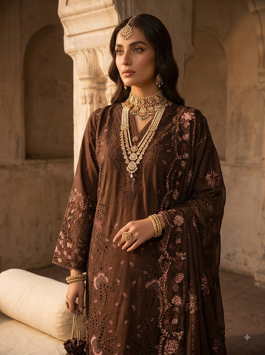 Brown Embroided  3pc suit - Collection 2026