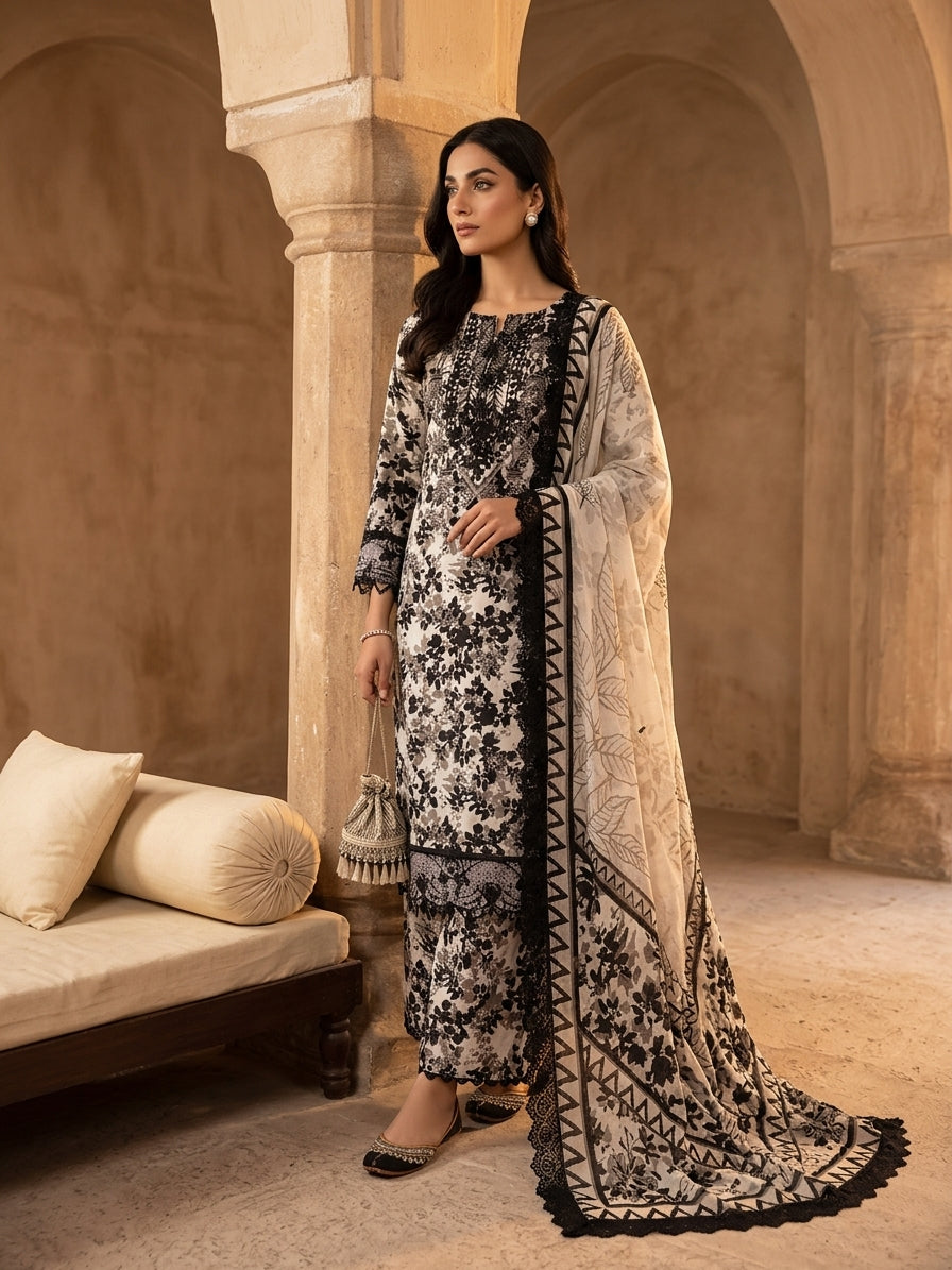 Black Printed 3pc suit