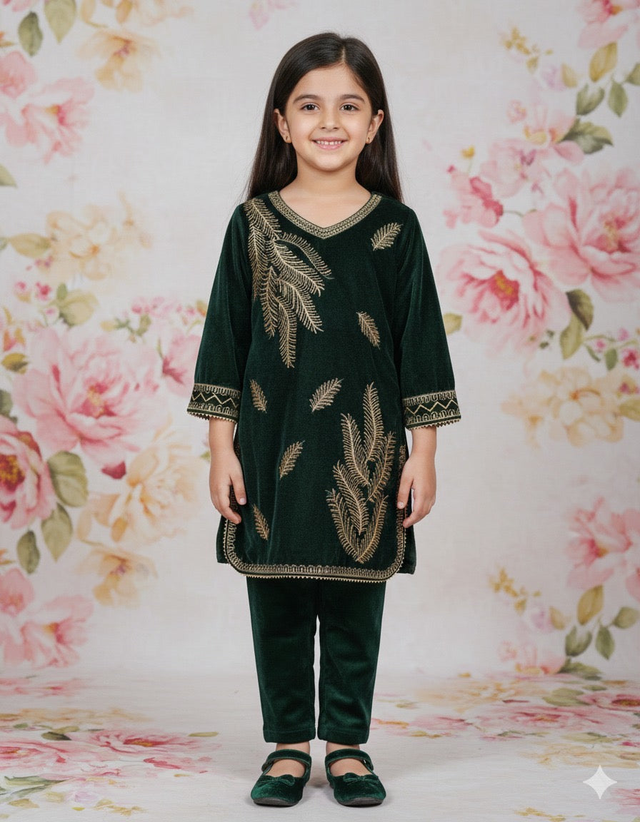 Green velvet kids wear